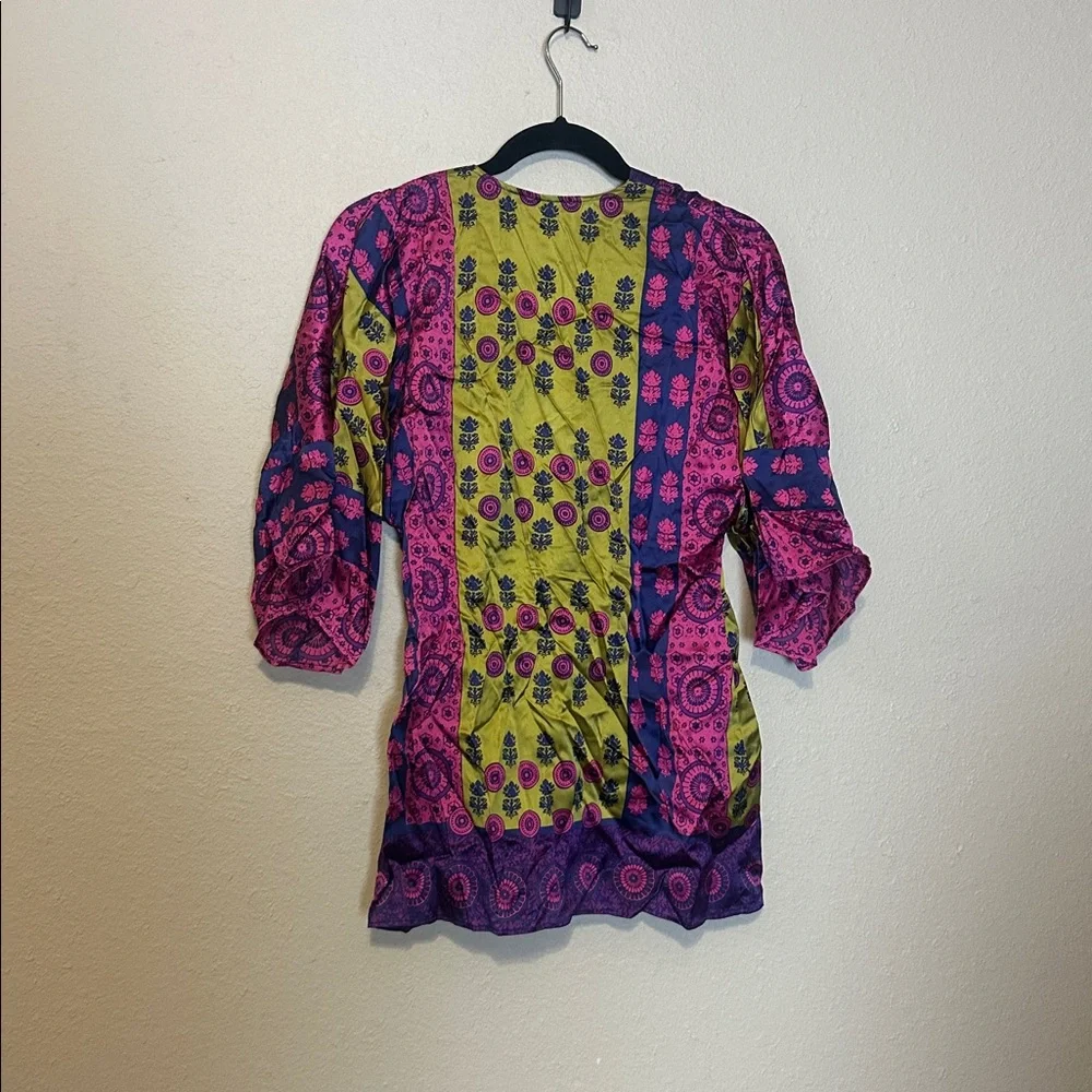Hale Bob Colorful Silk Shirt Tunic Large Vintage Y2K Size Small - Picture 5 of 6